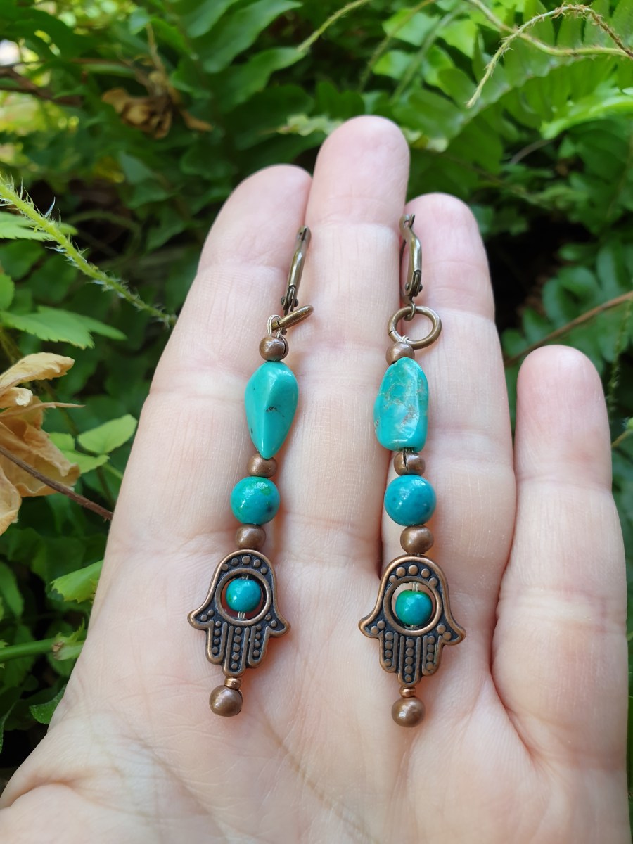 עגילי טורקיז וחמסה